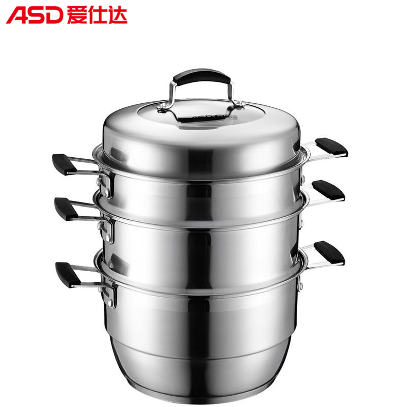 爱仕达(ASD) 28CM不串味复底不锈钢蒸锅三层蒸锅锅具QS1528