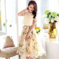苏醒的乐园 夏装甜美连衣裙 小清新碎花女装雪纺印花长裙 L729