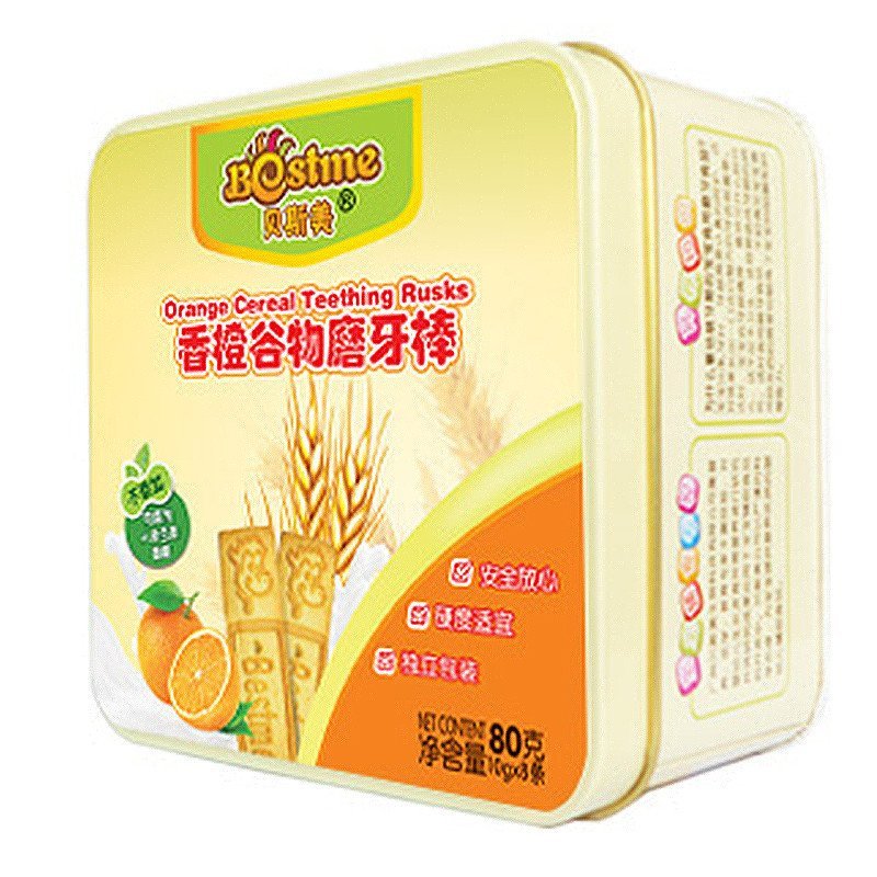 贝斯美香橙谷物磨牙棒80g(铁盒装)