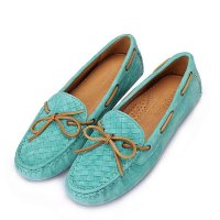 女 浅绿 新品编织羊皮舒适Macaron女士便鞋L15AC001-2