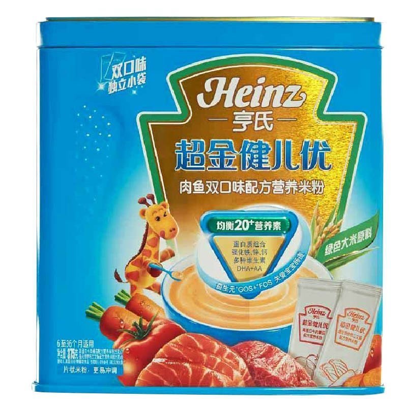 Heinz亨氏超金健儿优肉鱼双口味配方营养米粉375g 宝宝辅食