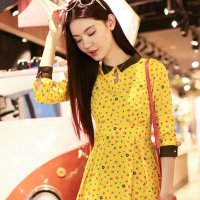 Ladyangel秒杀呛口小辣椒 2014新款 捏褶高腰连衣裙6114063L