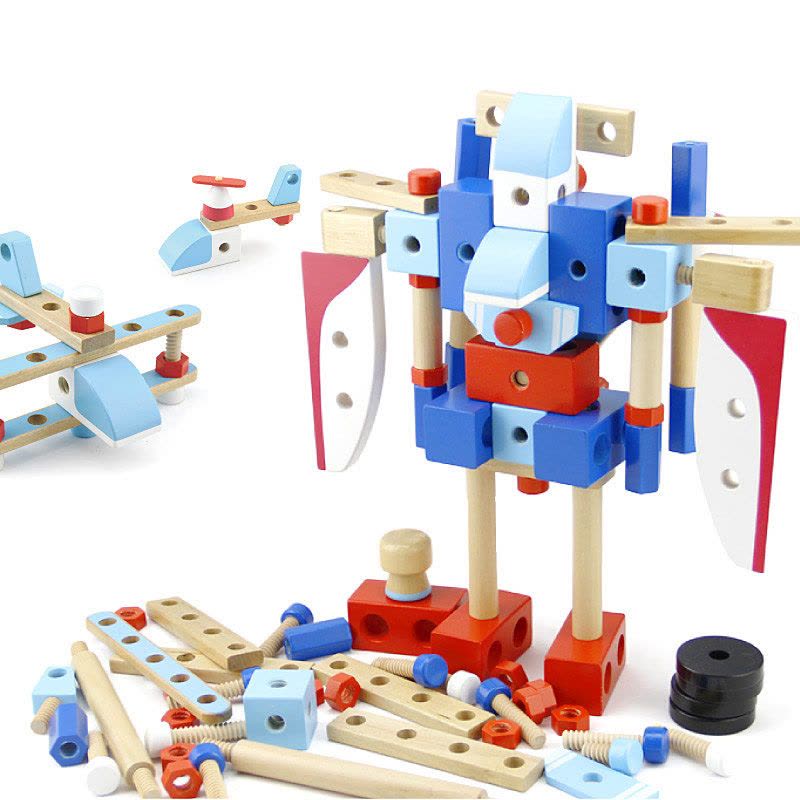 木玩世家儿童益智拼装螺母组合飞机模型木制颗粒组装MMBL13004图片