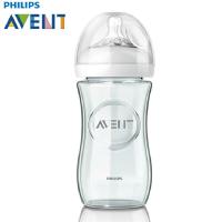 飞利浦新安怡宽口径自然原生系列玻璃奶瓶8安士240ml配慢速奶嘴SCF673/17