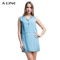 ALINE阿莱 通勤气质假两件片布拼接无袖雪纺连衣裙L142107