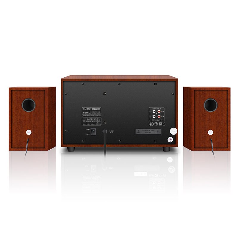 恩科(ENKOR)S2850 多媒体电脑音响音箱木质2.1低音炮 棕红色