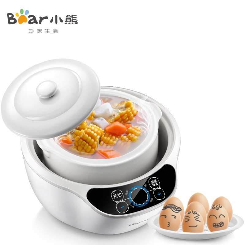 小熊(Bear) 电炖锅DDZ-A12A1 1.2升白瓷内胆隔水炖 自动断电防干烧 微电脑预约定时 电炖盅