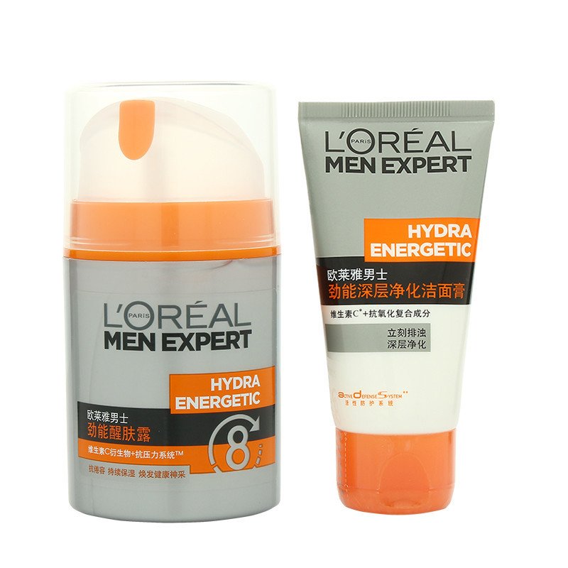 [苏宁超市]欧莱雅(LOREAL)男士劲能2件套(劲能醒肤露50ml+深层净化洁面膏50ml)