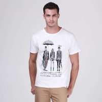 咖飞WU41B044男立体线刻人物短袖T白色