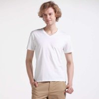 咖飞WU41B063男V领纯色打底圆领T白色