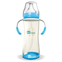 伊斯卡尔婴儿PPSU奶瓶宝宝吸管奶瓶新生婴儿宽口防摔感温变色奶瓶320ml蓝色