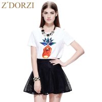 卓多姿 夏装新款T恤女短袖韩版修身打底衫休闲圆领女上衣 730136