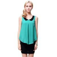 绿色翻领装饰无袖连衣裙1132306022