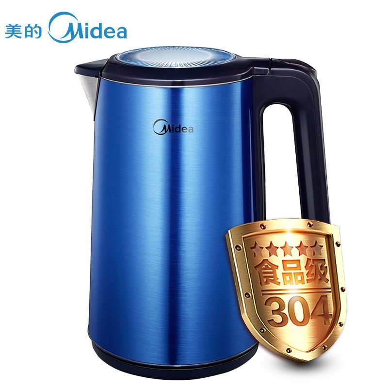美的(Midea)WHJ1702b双层防烫 6D全钢 1.7L无缝内胆大容量电热水瓶电水壶 蓝色