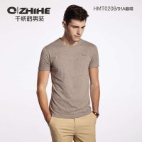 千纸鹤HMT020801A咖啡色舒适凉爽商务圆领短袖男T恤