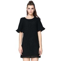 Maxtina玛仙娜喇叭袖蕾丝连衣裙ASCSD39黑色