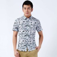 才子时尚印花休闲短袖衬衫122247361106