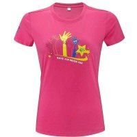 无界 玫红女款圆领印花棉T恤 U152057