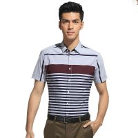 红豆男装 DME5C095S修身条纹全棉短袖衬衫