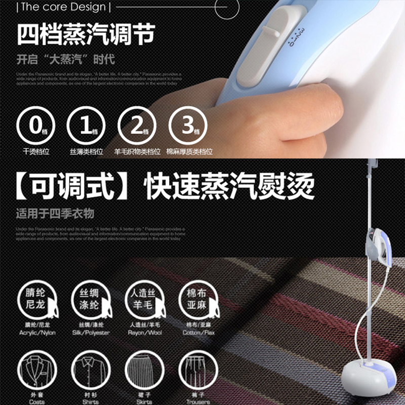 松下（Panasonic）挂烫机电熨斗NI-GSA075头部加热熨烫系列（蓝色）