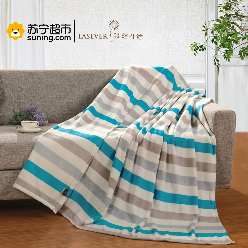绎生活 彩色条纹毛毯 陶瓷蓝条纹
