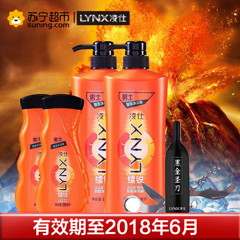 凌仕(LYNX)男士醒体沐浴露续锐600ml*2+100ml*2+盗墓笔记军刀 清洁 适合各种肤质 带泵