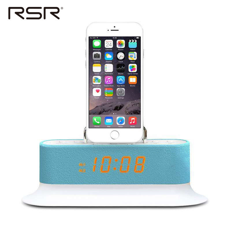 RSR CL12苹果音响 iphone6/5s/5c手机充电底座蓝牙迷你小音箱闹钟（蓝色）