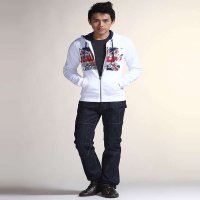 乐都特laredoute男式针织印花连帽开衫白色XK605