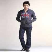 乐都特laredoute男式针织印花连帽开衫无烟灰XK605