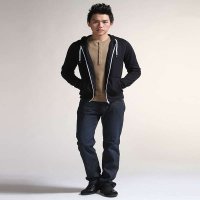 乐都特laredoute男式纯色修身连帽长袖卫衣黑色XK600