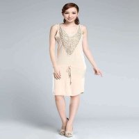 乐都特laredoute女式收腰包臀亮片无袖连衣裙米色VV640