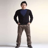 乐都特laredoute男式纯色V领针织开衫黑色OA537