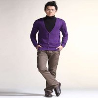 乐都特laredoute男式纯色V领针织开衫紫色OA537