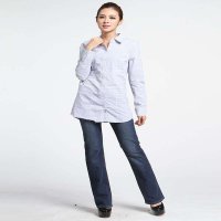 乐都特laredoute女式时尚圆摆全棉长袖衬衫蓝白条纹YX574