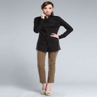 乐都特laredoute女式时尚圆摆全棉长袖衬衫黑色YX574