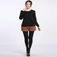 乐都特laredoute女式纽扣后领丝绵长袖针织套衫黑色VP497