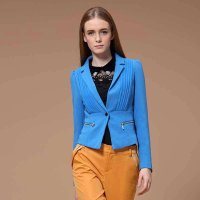 I'HAPPY海贝 高腰修身纯色短款小西装 E4R01A194344靛蓝