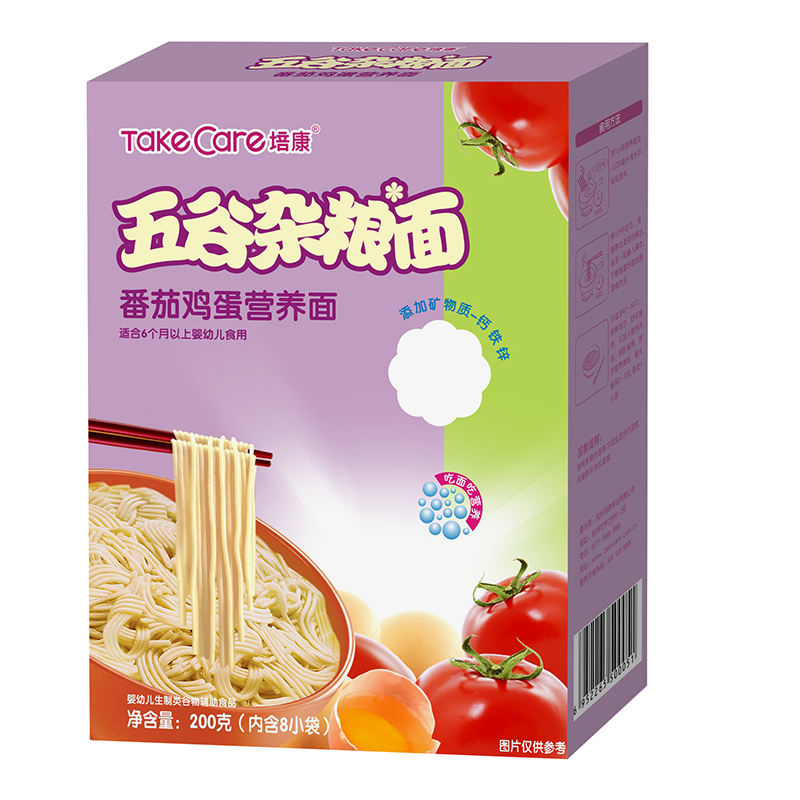 [苏宁自营]培康(TakeCare) 宝宝辅食 五谷杂粮番茄鸡蛋营养面条200g (适合6个月以上)