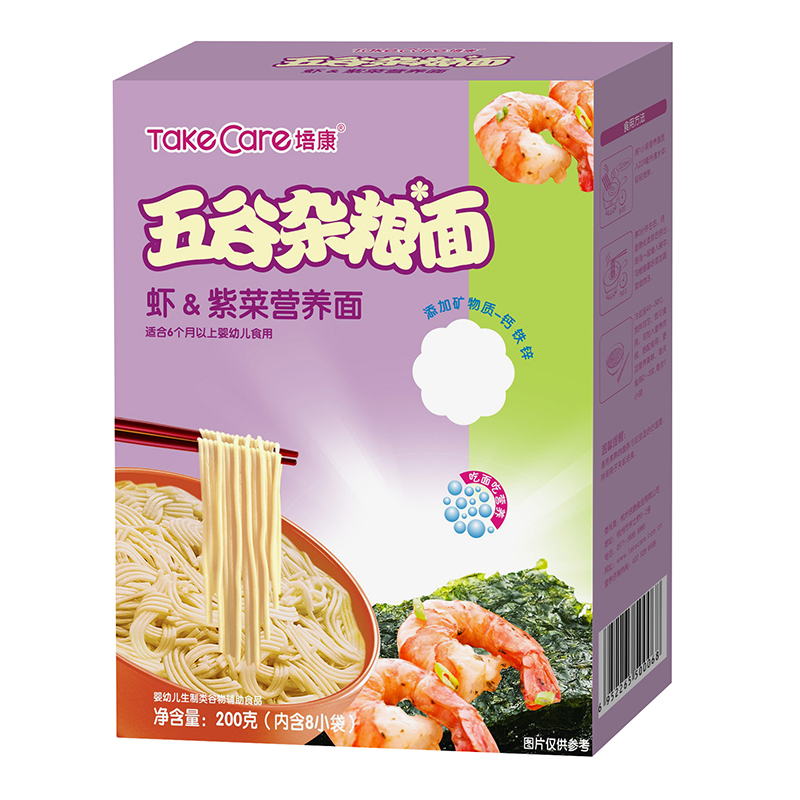 [苏宁自营]培康(TakeCare) 宝宝辅食 五谷杂粮虾仁紫菜营养面条200g (适合6个月以上)