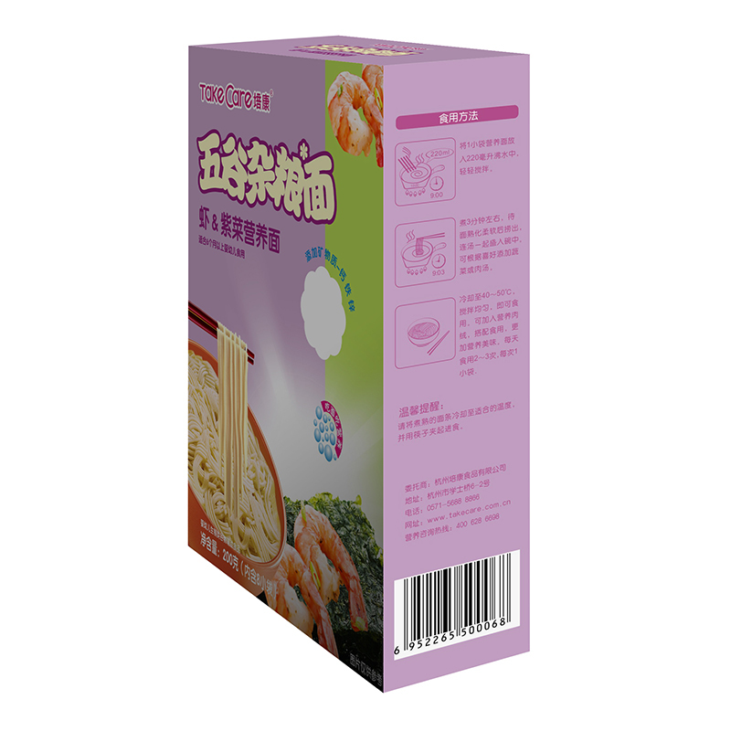 [苏宁自营]培康(TakeCare) 宝宝辅食 五谷杂粮虾仁紫菜营养面条200g (适合6个月以上)