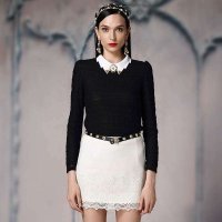 I'HAPPY海贝 纯色长袖修身显瘦蕾丝衫 E4R09B126211黑色