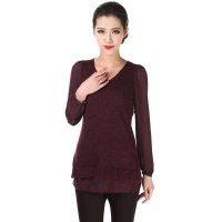 斯尔丽针梭相拼长上衣深紫2C639