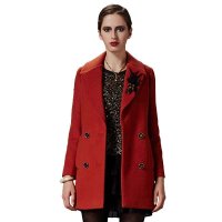 斯尔丽双排扣叠领大衣桔色3D901