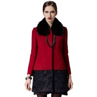 斯尔丽 SIERLI 冬装羊毛假两件拼接蓝狐领拼接大衣 2D946