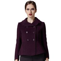 斯尔丽 SIERLI 女冬花瓣领毛呢外套短大衣深紫4H957