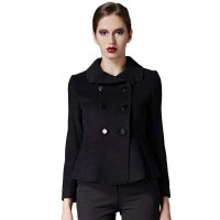 斯尔丽 SIERLI 女冬花瓣领毛呢外套短大衣黑色4H957