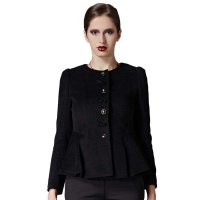 斯尔丽 SIERLI 女冬无领裙摆长袖毛呢外套短大衣 4H949