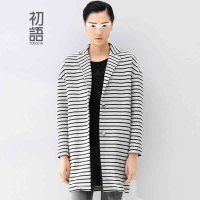 初语女式秋冬装中长款外套大衣黑灰条8430711015