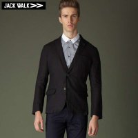 JACKWALK E0122001黑色 休闲西服棉麻单层修身版西服