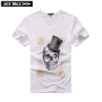 JACKWALK W0132032本白 弹力棉礼帽骷髅V领T恤